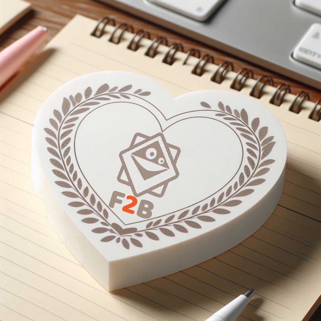Post-it découpé sur mesure en forme de cœur imprimé avec un logo personnalisé